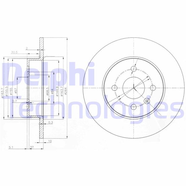 DELPHI BG3885C Arka Fren Aynasi Astra H L67 04>14 Combo C 01>11 Meriva A 03>10 264x10x4dl Dolu