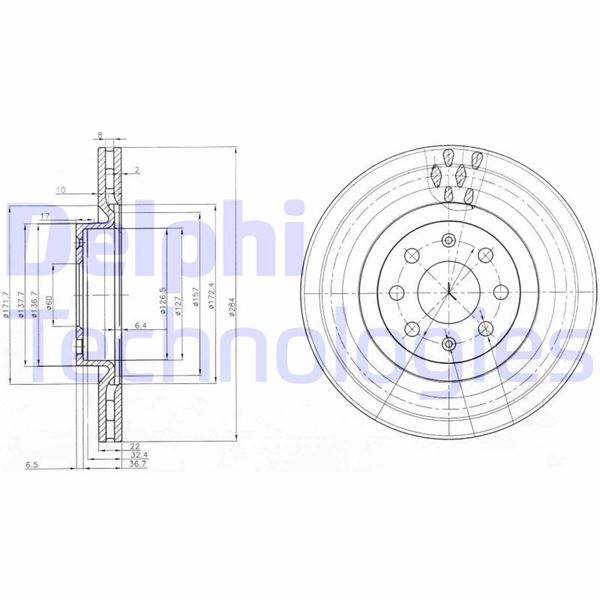 DELPHI BG3944 Ön Fren Aynasi Corsa D 07> Corsa E 14> Adam 13> Punto Evo-Grande Punto 05> 284x22x6dlxhavali 15 İnç 55702646