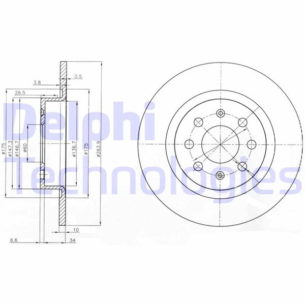 DELPHI BG3945 Arka Fren Aynasi Corsa E 14> Adam 13> Punto Evo-Grande Punto 05> 264x10x4dlxhavali 15 İnç 55700592