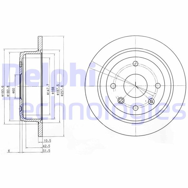 DELPHI BG4091 Arka Fren Diski Aveo 05>13 Lacetti 2005 > Nubira 2005 > Optra 2003-2008 257x10.5x60x4dl Dolu