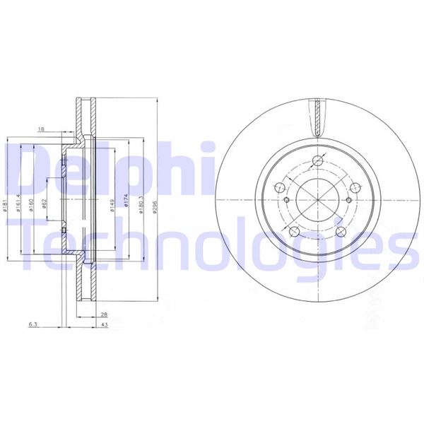 DELPHI BG4139C Fren Diski Çiftli Paket - Boyali. Delikli Ön Lexus Is200d. Is220d. Is250. Is300h 08/2005 >
