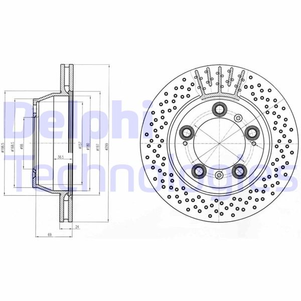 DELPHI BG4163C Fren Diski Çiftli Paket - Boyali. Delikli Arka Porsche 911. Boxster 09/1997 >