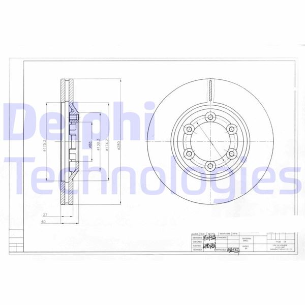 DELPHI BG4175 Ön Fren Diski Hava Kanalli Isuzu D-Max 2.5l 4ja1-Tc Commonrail Turbo Euro4 4x2 4x4 07-11 280 Çap X 6 Bijon - Takım Disk Fiyatıdır