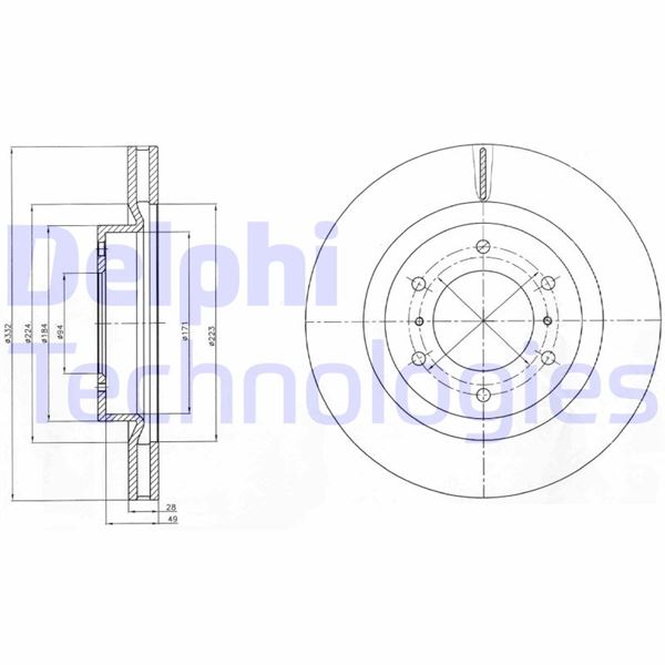 DELPHI BG4228 Ön Fren Diski Hava Kanalli Mitsubishi Pajero 3.2l 4m41 V98w 07-> 332 Çap X 6 Bijon - Takım Disk Fiyatıdır