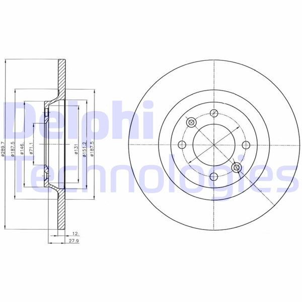 DELPHI BG4322 Arka Fren Aynasi P308 1.6gti 10 > P308 Cc 1.6thp 10 > C4 Ii 1.2thp-1.6thp 09 > Dolu 290x71x34.9