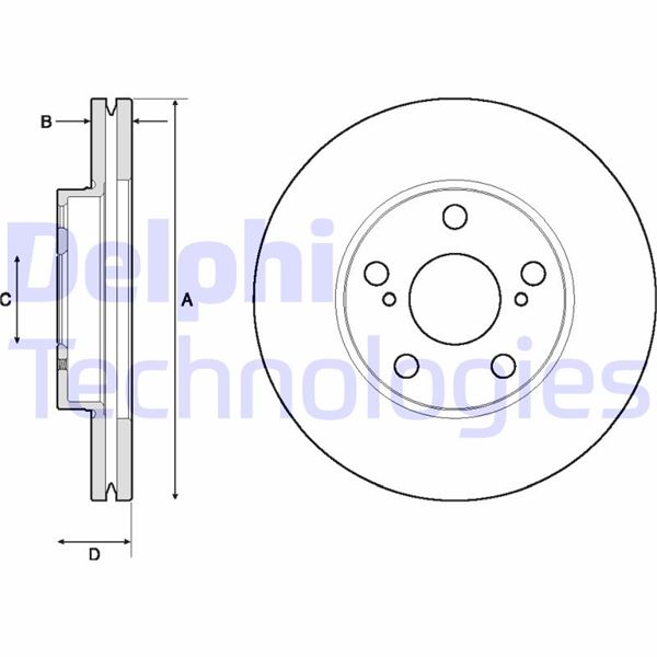 DELPHI BG4711C Ön Fren Diski Hava Kanalli Toyota Auris Corolla 1.6l 1zr-Fae Zre181 Zre185 13-18 1.4l 1nd-Ftv D-4d Nde180 13-18 1.33l 1nr-Fe Nre180 13-18 277 Çap X 5 Bijon - Takım Disk Fiyatıdır