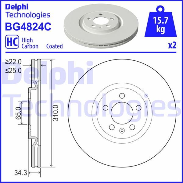 DELPHI BG4824C Fren Diski Çiftli Paket - Boyali. Delikli Ön Audi // Seat // Vw; A1 // Ibiza // Polo. Polo Bluemot Ion 07/2008 > 10/2018