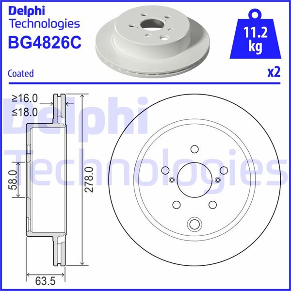 DELPHI BG4826C Arka Fren Diski Dolu Tip Subaru Forester 2.0l Fa20 Xt Awd Sjg 13-> 278 Çap X 5 Bijon - Takım Dis K Fiy Atıdır