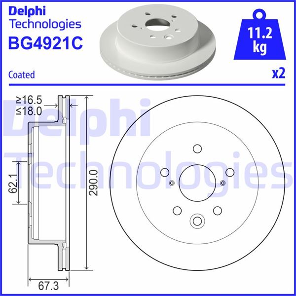 DELPHI BG4921C Fren Diski Çiftli Paket - Boyali. Delikli Arka Lexus Is200t. Is250. Is300h 04/2013 >