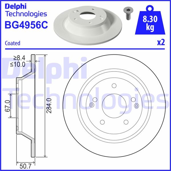 DELPHI BG4956C Fren Diski Çiftli Paket - Boyali. Deliksiz Arka Ssangyong Tivoli 03/2015 >