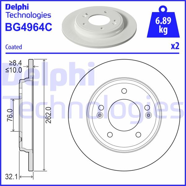 DELPHI BG4964C Arka Fren Diski Dolu Tip - Kaplamali Hyundai Elantra 1.6l G4fm 20-> 262 Çap X 5 Bijon - Takım Di Sk Fiyatıdır