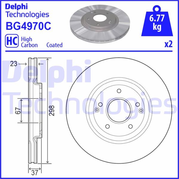 DELPHI BG4970C Fren Diski Çiftli Paket - Boyali. Delikli Ön Ssangyong Tivoli. Xlv 03/2015 >