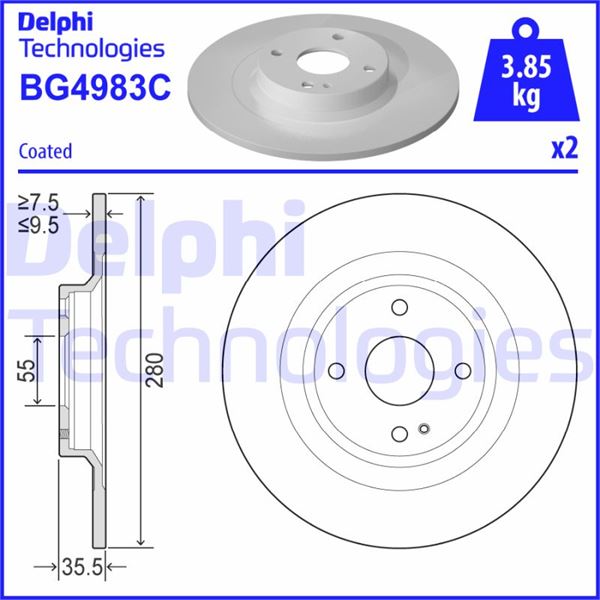 DELPHI BG4983C Fren Diski Çiftli Paket - Boyali. Deliksiz Arka Fiat // Mazda; 124 Spider // Mx-5 06/2015 >