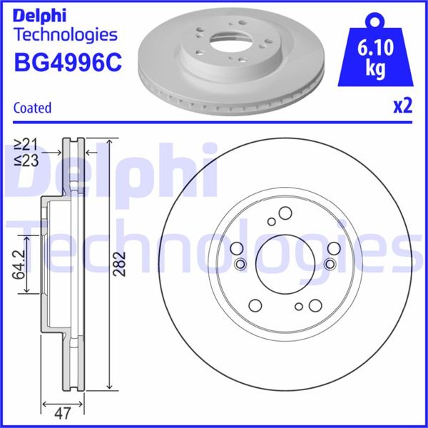 DELPHI BG4996C Fren Diski Çiftli Paket - Boyali. Delikli Ön Honda Civic 02/2017 >