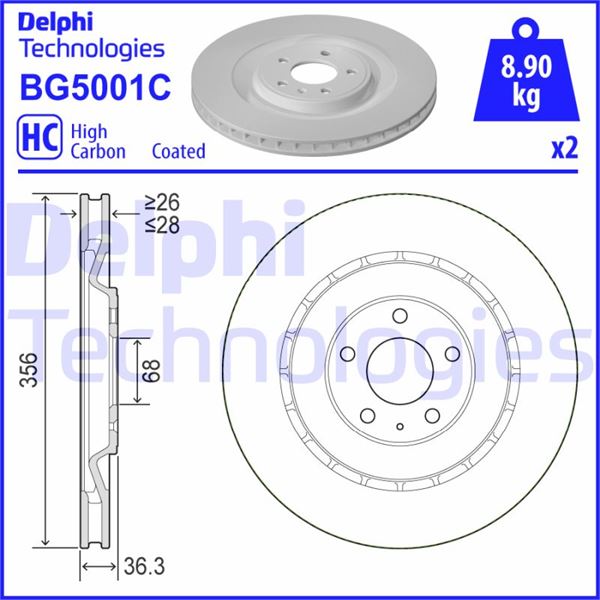 DELPHI BG5001C Fren Diski Çiftli Paket - Boyali. Delikli Arka Porsche Macan 02/2014 >