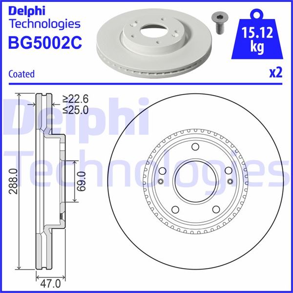 DELPHI BG5002C Fren Diski Çiftli Paket - Boyali. Delikli Ön Hyundai İ30.İ30 Fastback. // Kia Ceed 11/2016>