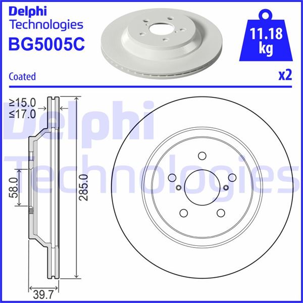 DELPHI BG5005C Fren Diski Çiftli Paket - Boyali. Delikli Arka Impreza Hatchback Gt . Xv Gt 10/2016>