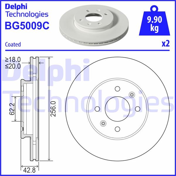 DELPHI BG5009C Ön Fren Diski Hava Kanalli Kia Picanto 1.0l G3la G3ld 17-> 1.2l G4lf 20-> 256 Çap X 4 Bijon - Ta Kım Disk Fiyatıdır