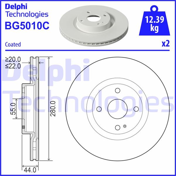 DELPHI BG5010C Fren Diski Çiftli Paket - Boyali. Delikli Ön Mazda Mx5 05/2015 >