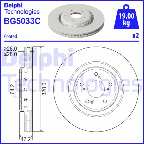 DELPHI BG5033C Ön Fren Diski Hava Kanalli Honda Cr-V 1.5l L15b Rw Kasa 17-> 320 Çap X 5 Bijon - Takım Disk Fi Yatıdır
