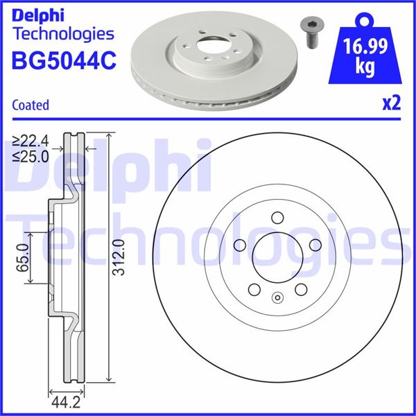 DELPHI BG5044C Fren Diski Çiftli Paket - Boyali. Delikli Ön Audi A1 Sportback Gba 09/2018>