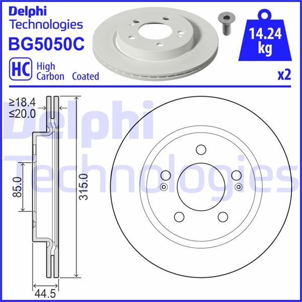 DELPHI BG5050C Fren Diski Çiftli Paket - Boyali. Delikli Arka Ssangyong Rexton Y400 . Rexton Van Y400 07/2017>