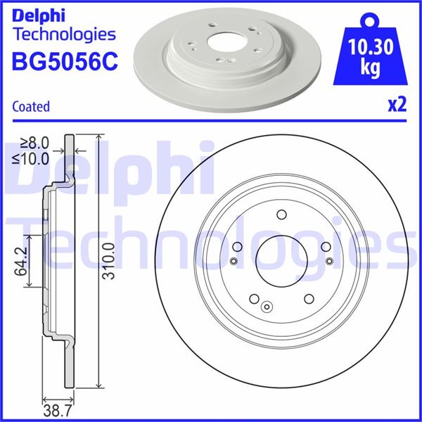 DELPHI BG5056C Arka Fren Diski Dolu Tip Honda Cr-V 1.5l L15b Rw Kasa 17-> / 1.5l L15be Rs2 Kasa 23-> 310 Çap X 5 Bijon - Takım Disk Fiyatıdır