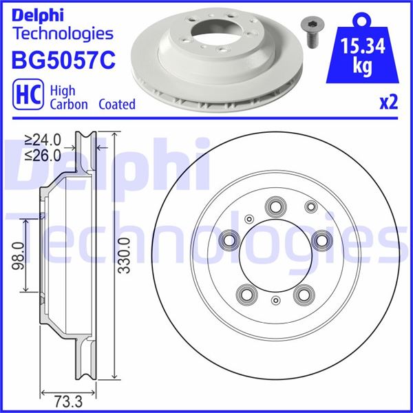 DELPHI BG5057C Fren Diski Çiftli Paket - Boyali. Delikli Arka Porsche Cayenne 05/2017>