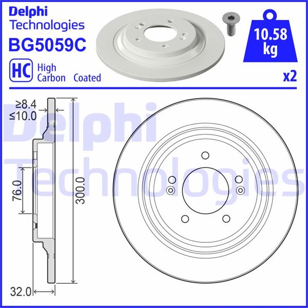 DELPHI BG5059C Fren Diski Çiftli Paket - Boyali. Deliksiz Arka Hyundai Grandeur. Kauai. Kona // Kia E-Niro. E-Sou L. E-Soul Cargo. K5. Optima 09/2015>