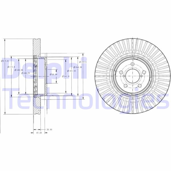 DELPHI BG9105 Ön Fren Diski Hava Kanalli Subaru Forester 2.0l Fa20 Xt Awd Sj Kasa 13-> / Outback 2.5l Fb25b B R Kasa 13-> 316 Çap X 5 Bijon - Adet Disk Fiyatıdır