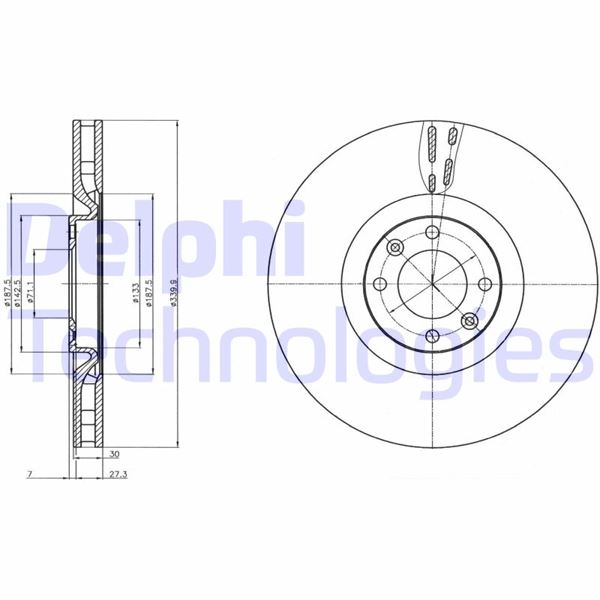 DELPHI BG9107C Fren Diski Tekli Paket - Boyali. Delikli Ön Citroen // Ds; Ds4. Ds5 // Ds4. Ds5 08/2011 >