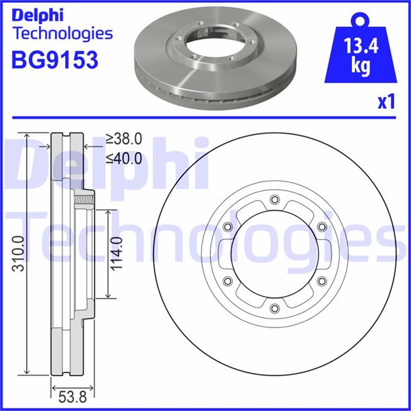 DELPHI BG9153 Fren Diski Tekli Paket . Delikli Ön Mitsubishi Canter 05/1996 >