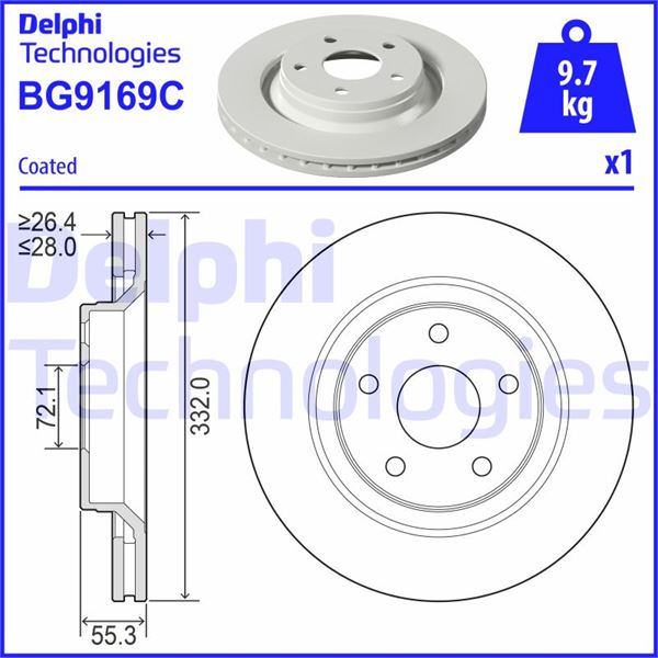 DELPHI BG9169C Fren Diski Tekli Paket - Boyali. Delikli Ön Jeep Wrangler 09/2006 >