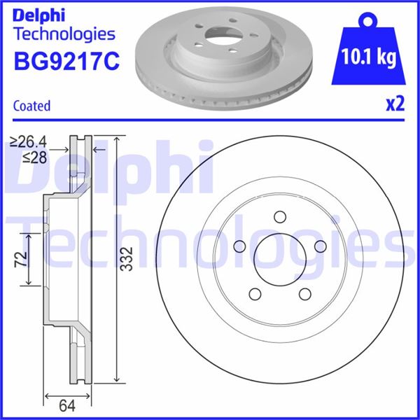 DELPHI BG9217C Fren Diski Tekli Paket - Boyali. Delikli Ön Dodge // Jeep; Nitro // Liberty 06/2007 >