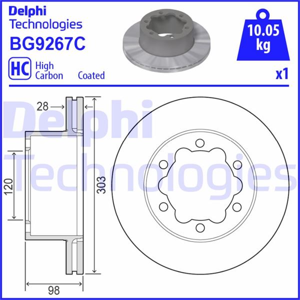 DELPHI BG9267C Fren Diski Tekli Paket - Boyali. Delikli Arka Vw Crafter Bus Syi. Syj . Crafter Platform.Chassis Sz . Crafter Van Sy . Sx 09/2016>