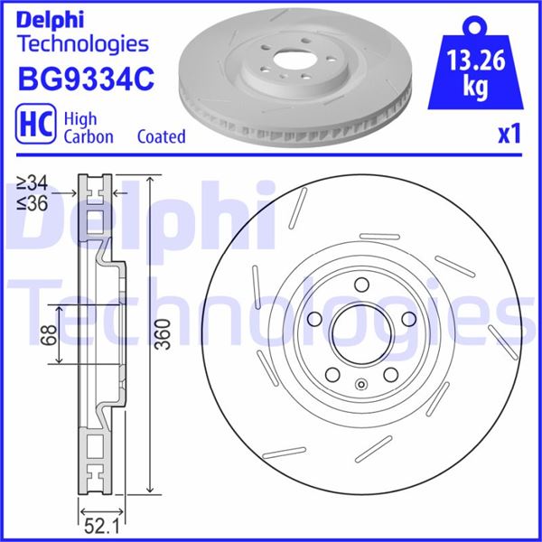 DELPHI BG9334C Fren Diski Tekli Paket - Boyali. Delikli Ön Sağ Porsche Macan 02/2014 >