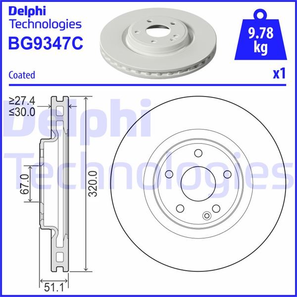 DELPHI BG9347C Fren Diski Tekli Paket - Boyali. Delikli Ön Infiniti Q30. Qx30 11/2015 >