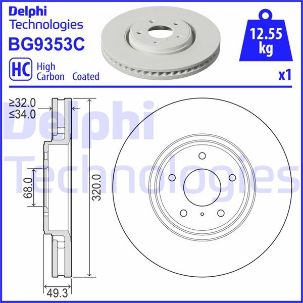 DELPHI BG9353C Fren Diski Tekli Paket - Boyali. Delikli Ön Infiniti Ex. Fx. G. M. Qx50 10/2008 >