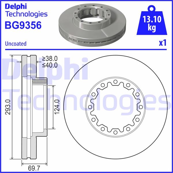DELPHI BG9356 Fren Diski Tekli Paket . Delikli Arka Mitsubishi Canter 10/1996 >