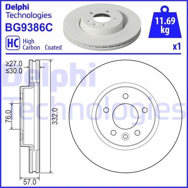 DELPHI BG9386C Fren Diski Tekli Paket - Boyali. Delikli Ön Vw Amarok 12/2010>