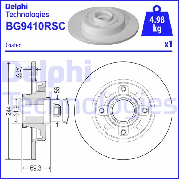 DELPHI BG9410RSC Arka Fren Aynasi Poryali Crossland-C4 Cactus-C3-C3 Aircross-2008-208 244x9x4dl Dolu