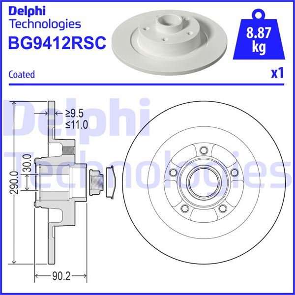 DELPHI BG9412RSC Fren Diski Tekli Paket - Rulmanli - Boyali. Deliksiz Arka Renault Espace V 02/2015 >