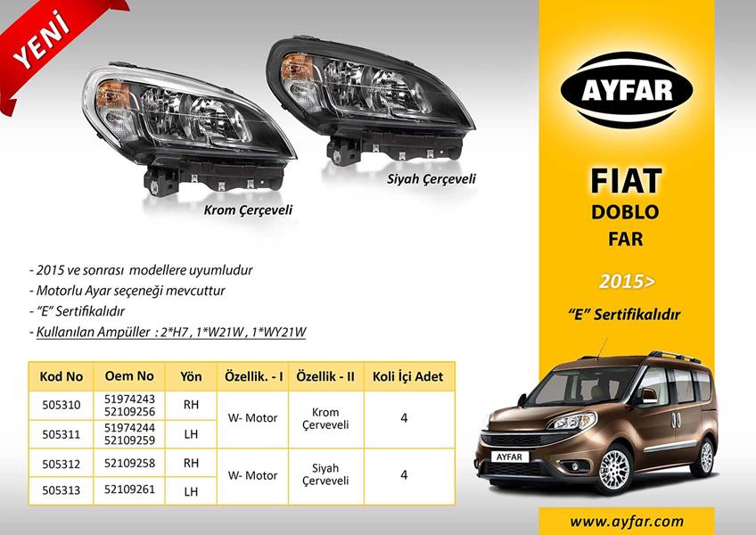 AYFAR 505311 Far Sol Krom Çerçeveli Fiat Doblo 15>
