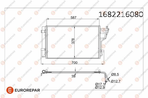 EUROREPAR 1682216080 Klima Radyatörü Kondenser Kia Cerato 1.6l G4fc 10-13