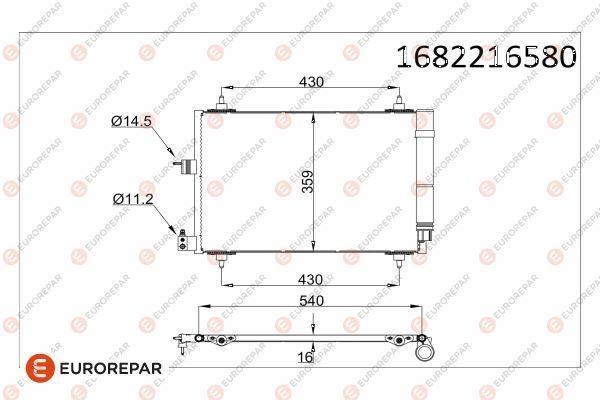 EUROREPAR 1682216580 Klima Kondenseri Partner 02> Berlingo 02>Xsara 00-05 1.9d-2.0hdi 364x16