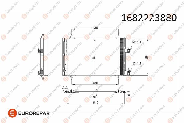 EUROREPAR 1682223880 Klima Radyatörü Kondenser Peugeot P307-P307 Sw Citroen C4-C5 2.0 Hdi