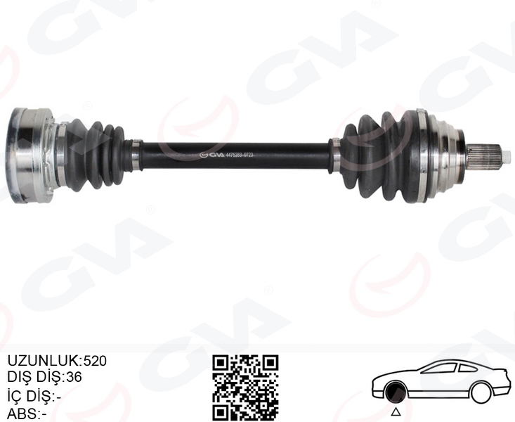 GVA 4475283 Komple Aks Ön Sol Golf-Leon-Jetta-Passat 1.6 Tdi Tdi 04-14 Kisa Cayb-Cayc 1.6 Tdi