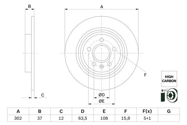 BOSCH 0986479G98 Arka Fren Diski Volvo Xc40 536 2017 >2021 > Cap 302x 5 Bijon 16 İnç