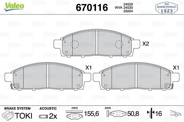 VALEO 670116 Ön Fren Balata Fiat Fullback 16> / Mitsubishi L200 2.4l 4n15 Kl1t Kl2t Euro5 H-Line 15-> Telli Tip