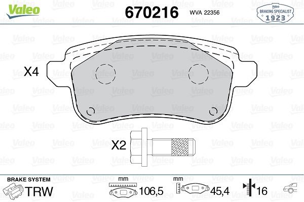 VALEO 670216 Arka Balata Renault Megane Iv 15> Espace V 15> Megane Iv Grandtour 16> Talisman 15> Nissan Juke 19>